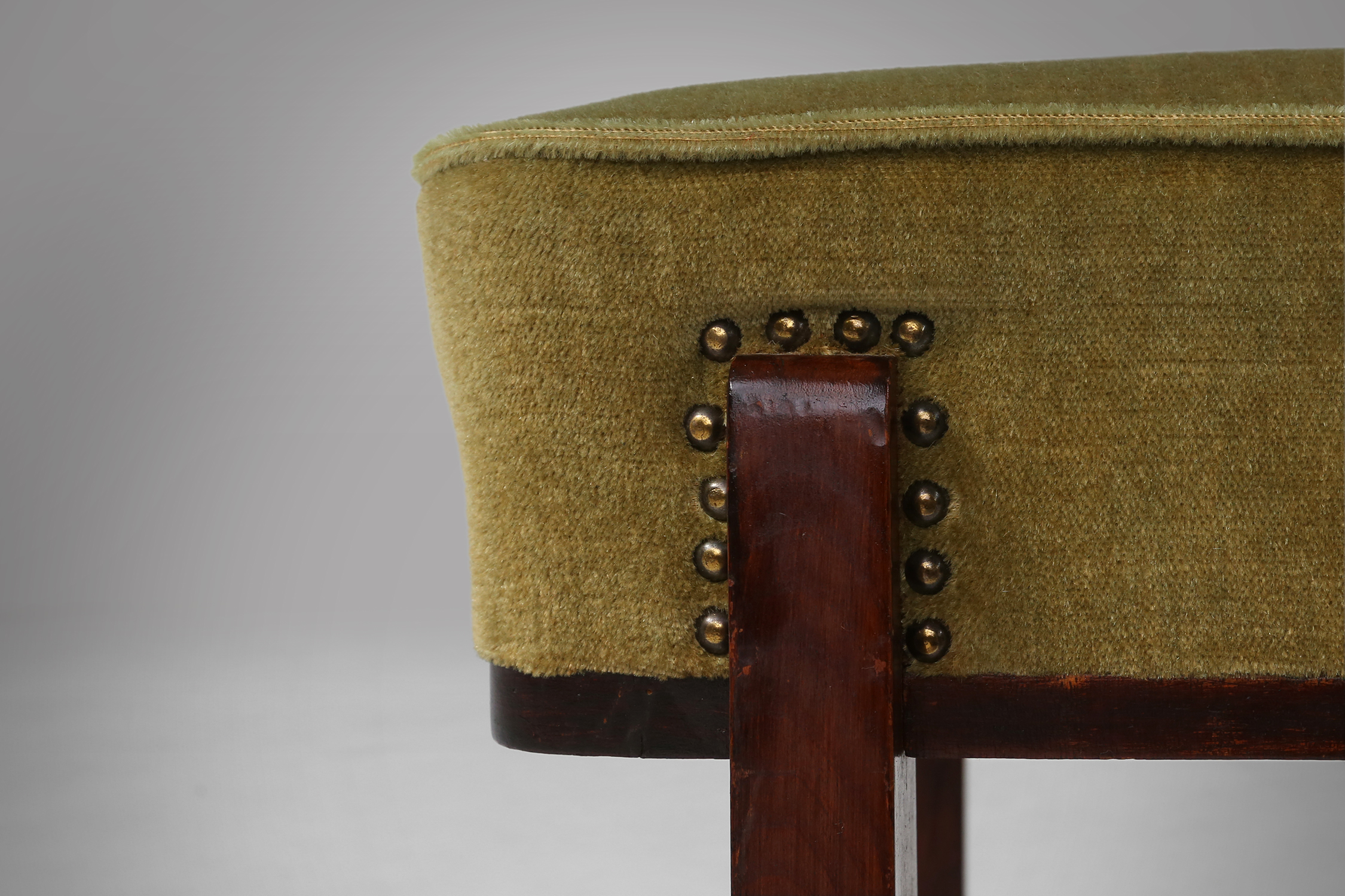 Art Deco Stool with Green Upholstery, France 1930sthumbnail